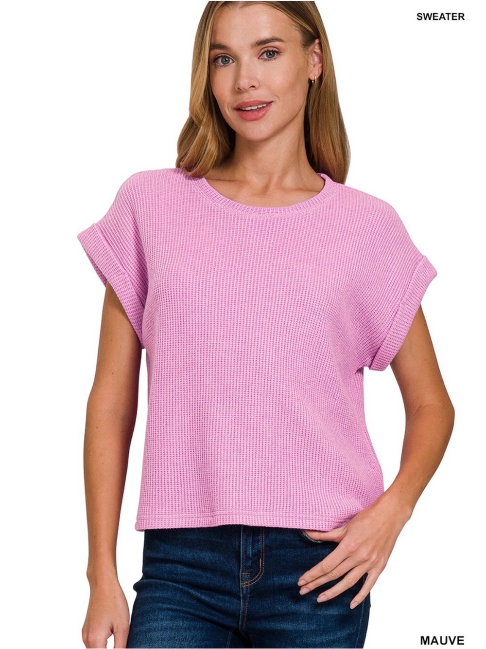 Zenana Mauve Short-Sleeve Knit Sweater Top